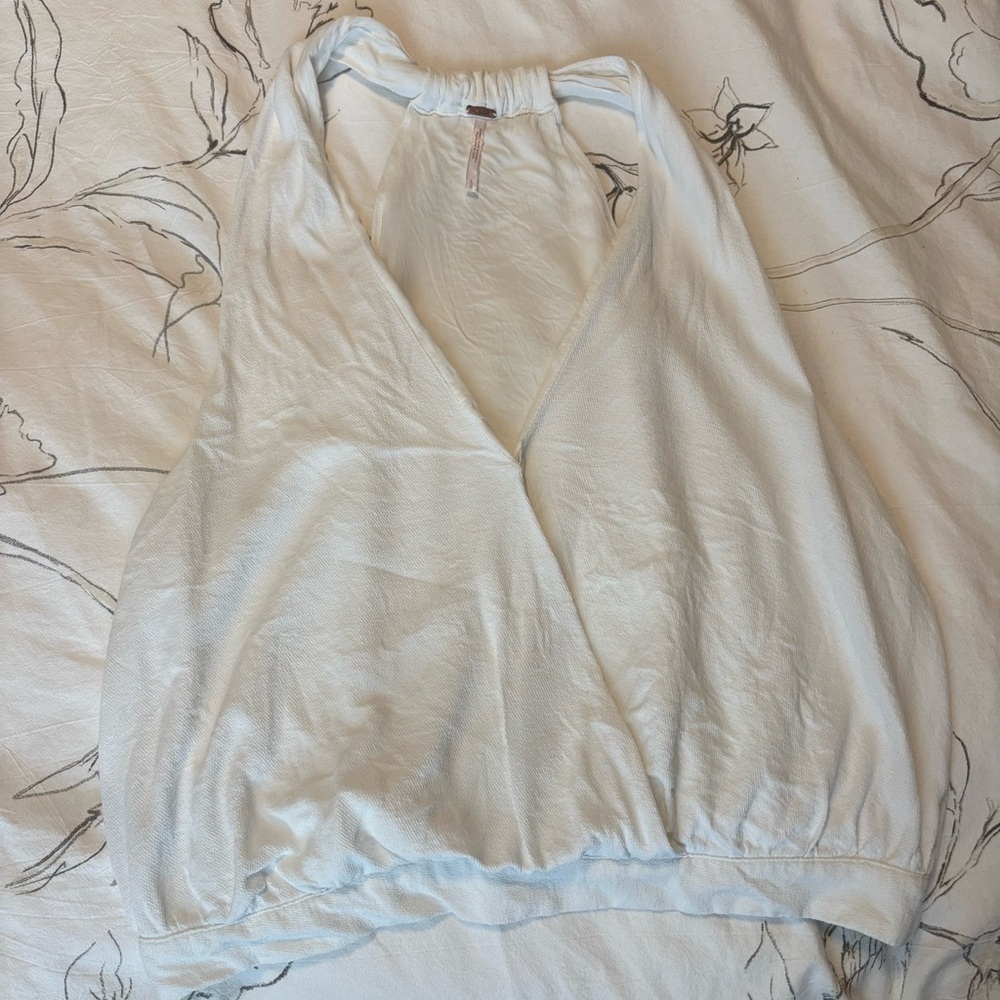 Free People Women’s Size Large Cream White Drapey Dreams Surplice Tank Top - Picture 3 of 10